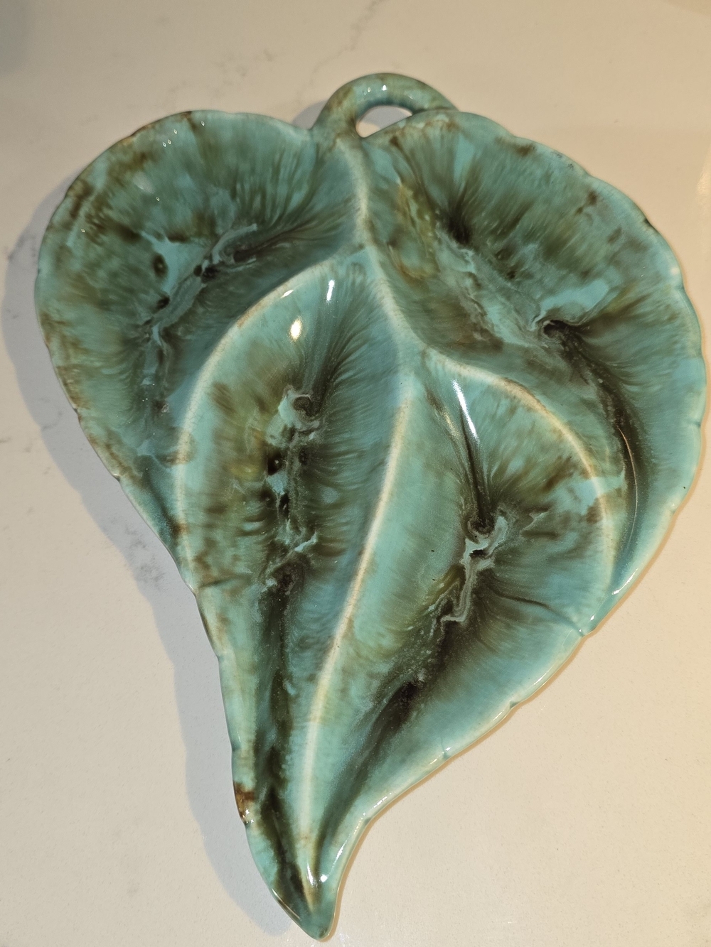 Vintage Mid-Century Studio Pottery Leaf Dish – Signed‎ "FJ"